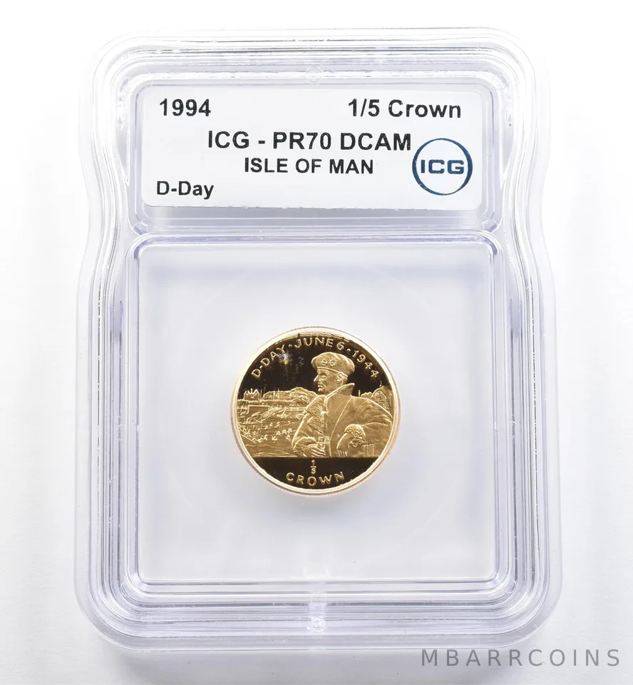1994 Isle Of Man 1/5 Crown Gold D-Day PR70 DCAM ICG *6514