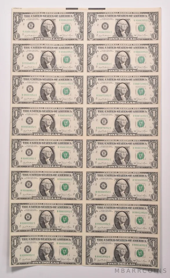 Lot (16) 1981 $1 New York NY FRN Green Seal Uncut Sheet a8150