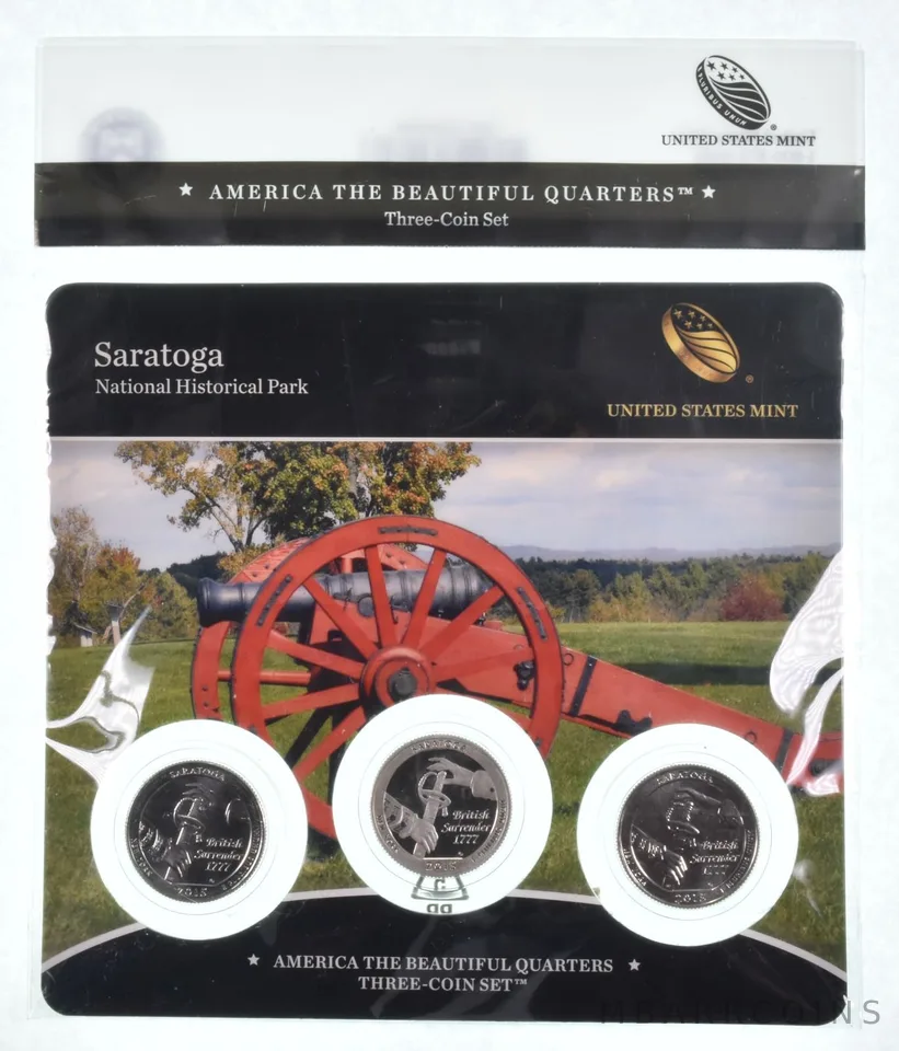 2015 Saratoga National Park PDS Proof ATB 3 Quarter Coin Set Unc BU