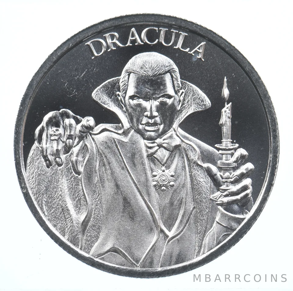 VINTAGE Art Bar/Round 2023 Intaglio Mint Dracula 1 Oz. .999 Silver 1 T Oz *887