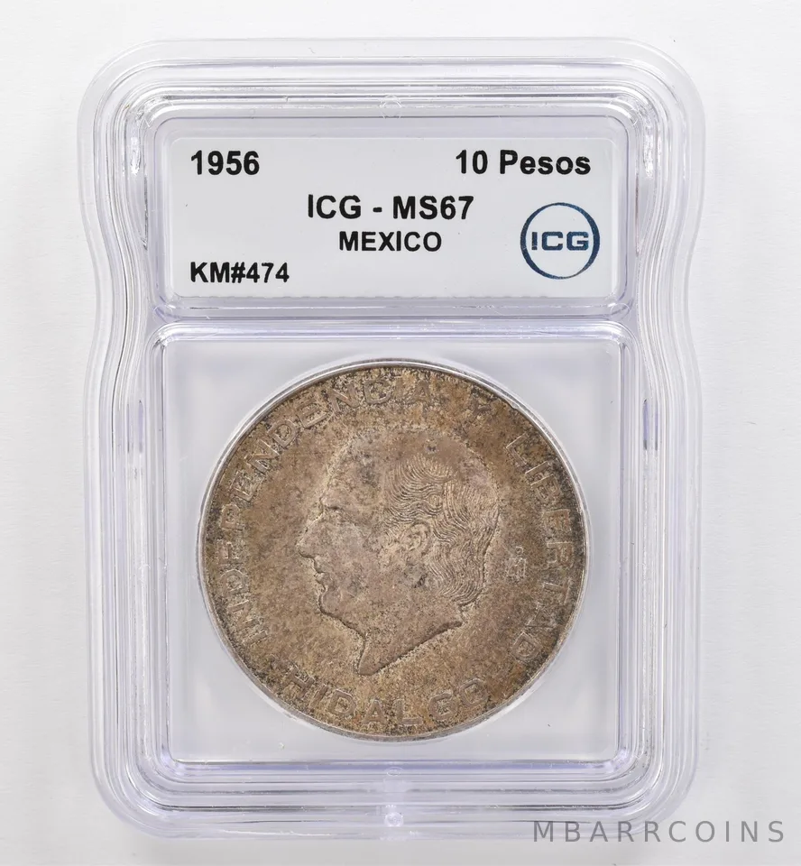 1956 Mo Mexico 10 Pesos KM#474 MS67 ICG Beautiful Tone *9501