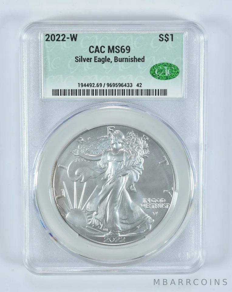2022-W Burnished Silver Eagle MS69 CAC CACg