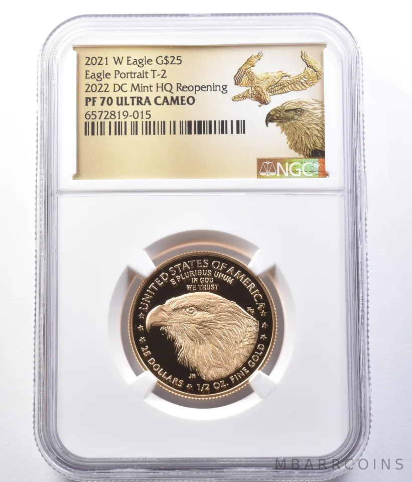 2021-W $25 American Gold Eagle Type 2 DC Mint 1/2 Oz PF70 NGC Low Pop *9356