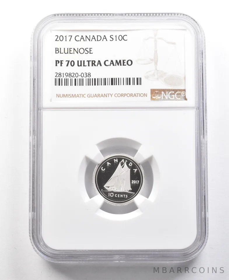 2017 Canada 10 Cents Silver Bluenose PF70 UCAM NGC *4486