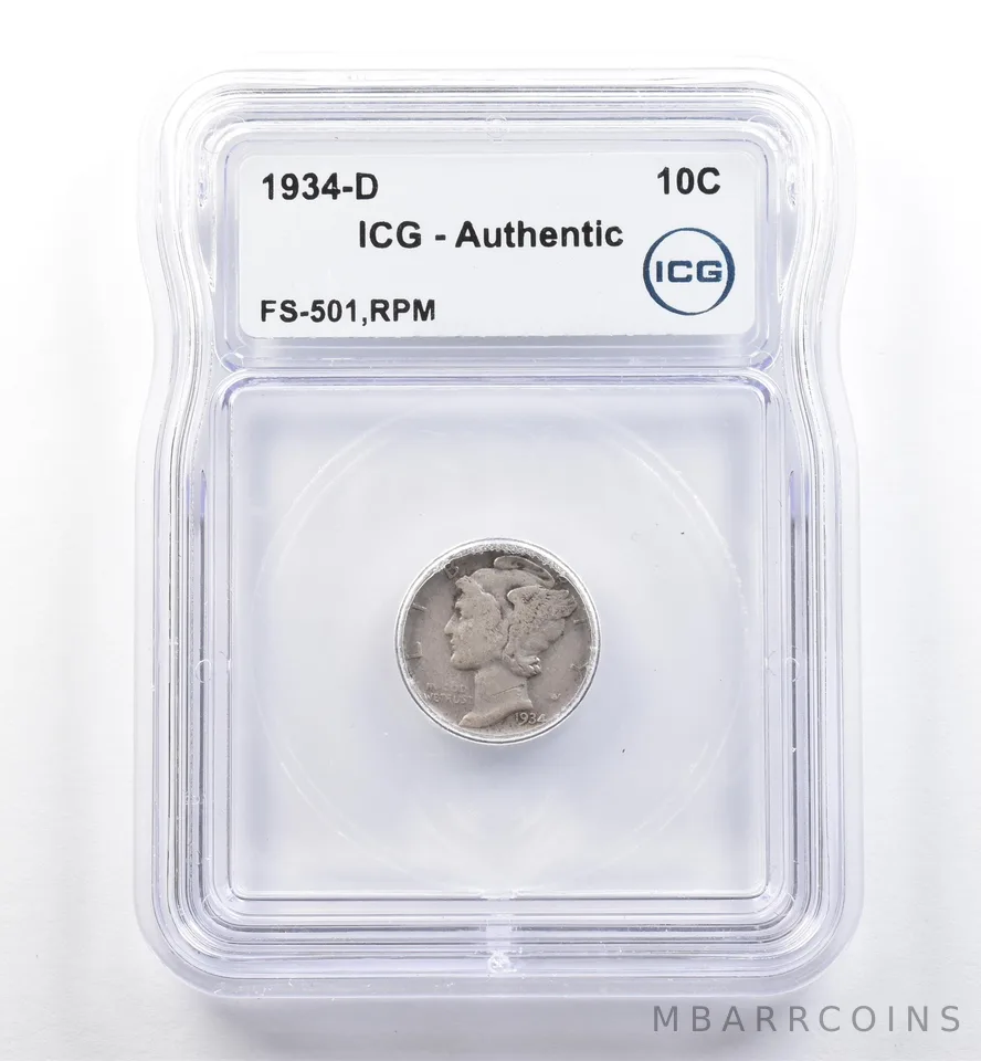 1934-D Mercury Dime FS-501 RPM Authentic ICG *6003