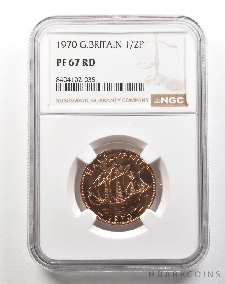 1970 Great Britain 1/2 Penny PF67 RD NGC a5163
