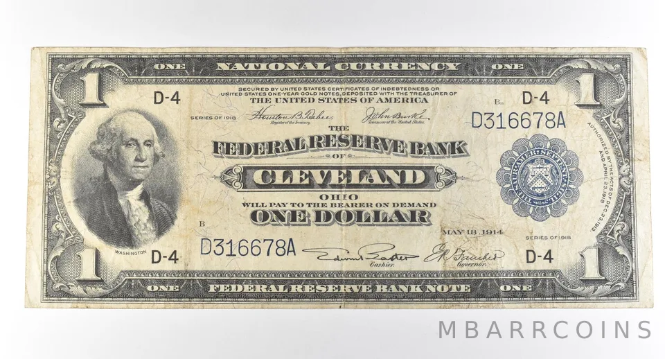 1918 $1 Cleveland OH National Currency Large Note Blue Seal *3049