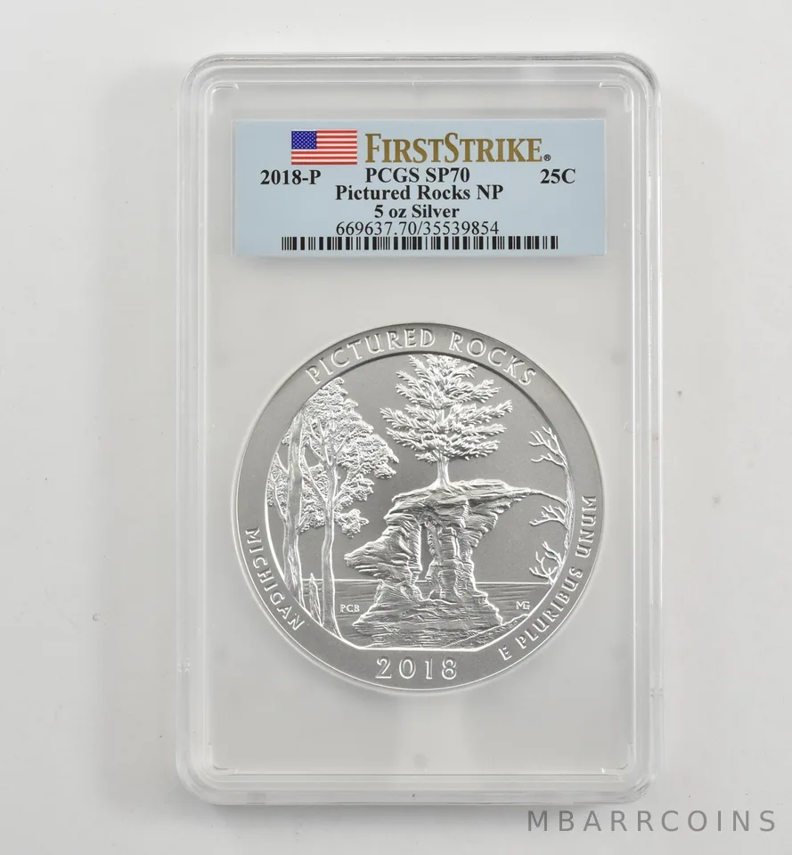 2018-P 5 Oz Silver Quarter ATB Pictured Rocks SP70 PCGS *1717