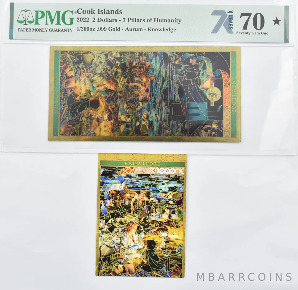 PMG 70* STAR Gem Unc 2022 Cook Islands $2 Knowledge 1/200 oz Gold COA *2888