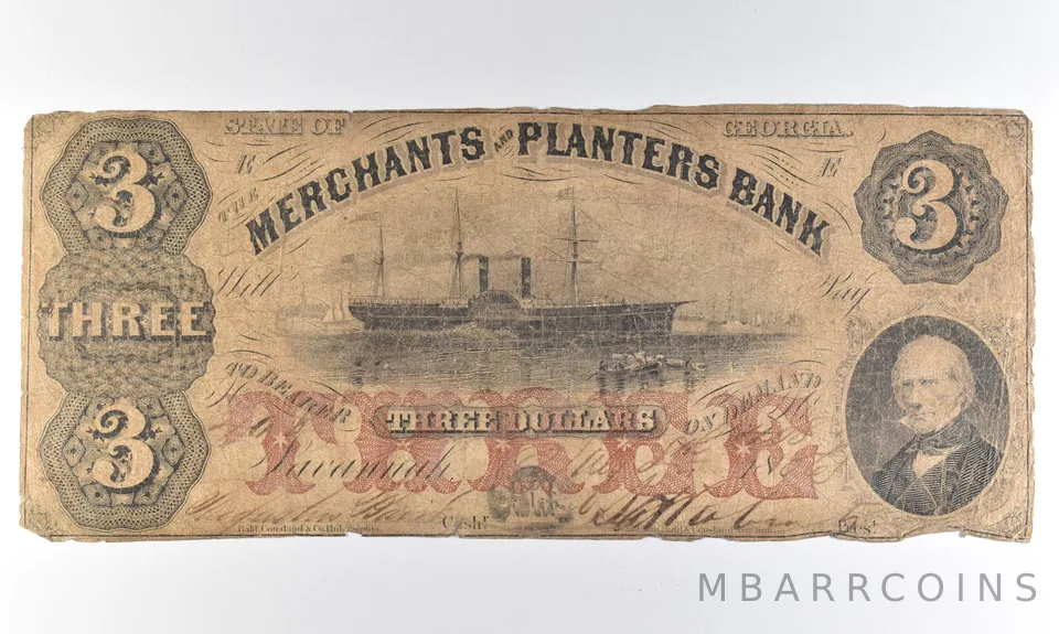 1856 $3 Georgia Merchants & Planters Bank Obsolete Note *8317