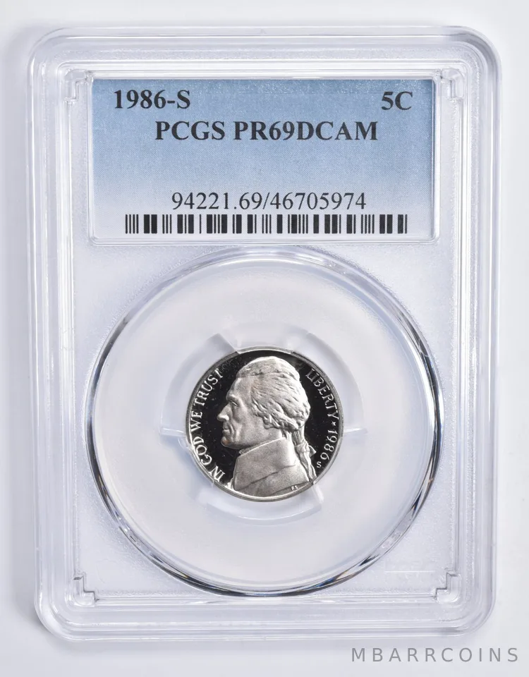 1986-S Jefferson Nickel PR69 DCAM PCGS Blue Lbl