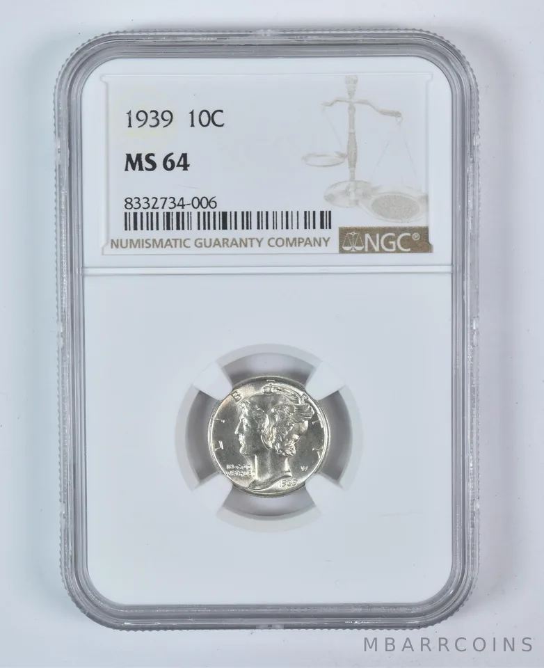 1939 Mercury Dime MS64 NGC Brown Label