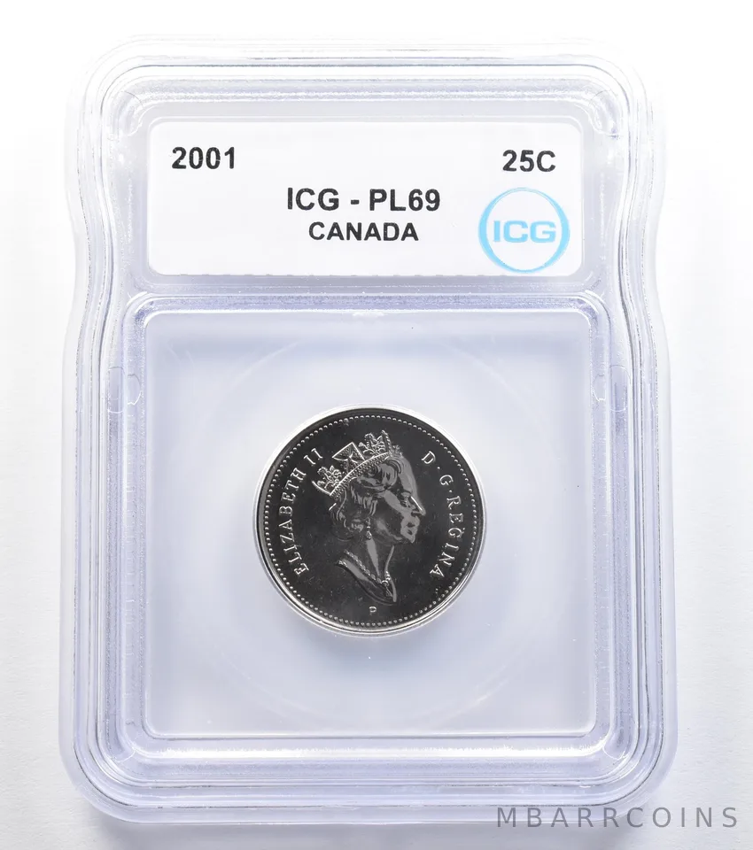 2001 P Canada 25 Cents PL69 ICG a7921