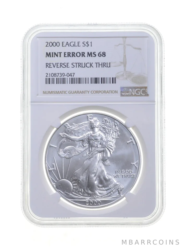 MS68 MINT ERROR 2000 American Silver Eagle - REV Struck Thru - Graded NGC a4282