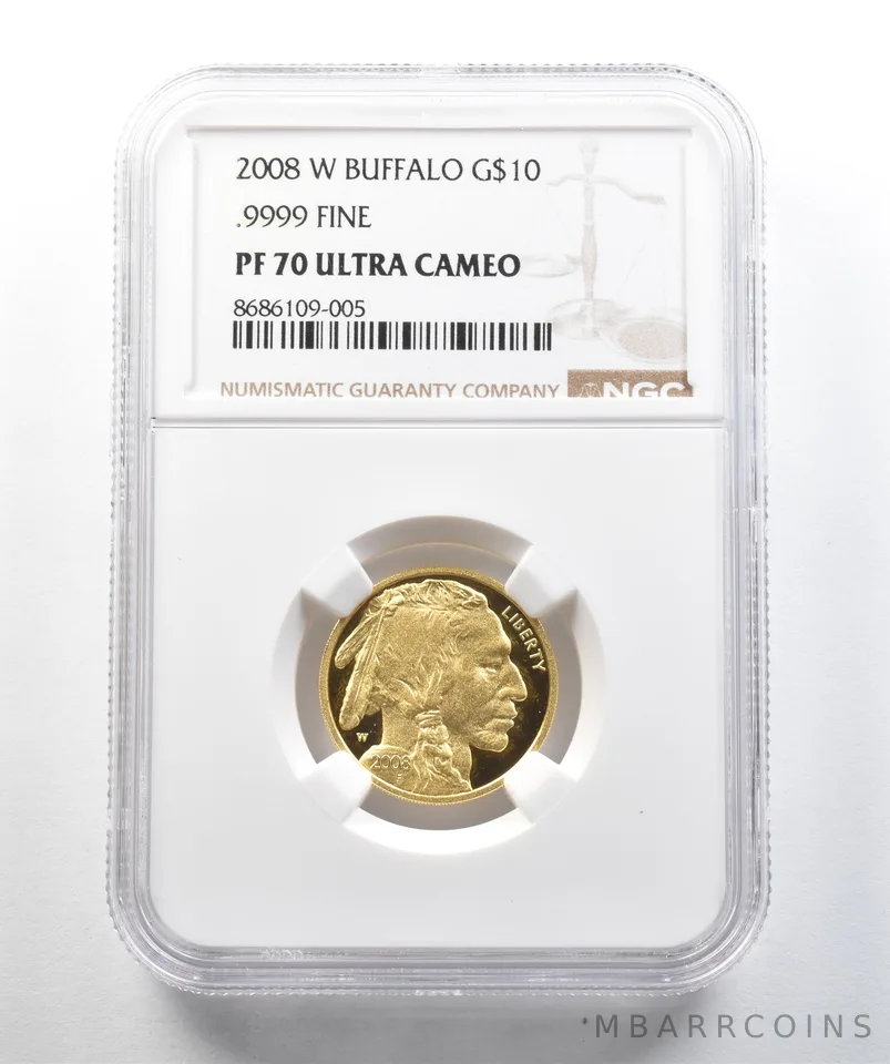 2008-W $10 American Gold Buffalo 1/4 Oz Gold .9999 PF70 UCAM NGC