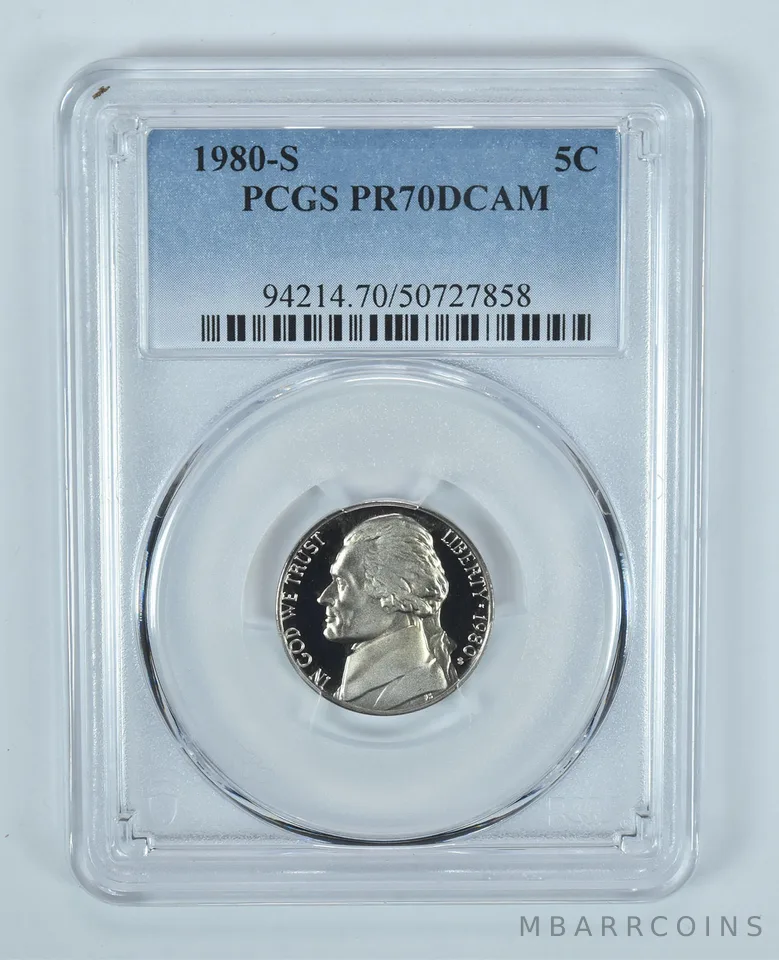1980-S Jefferson Nickel PR70 DCAM PCGS Blue Label