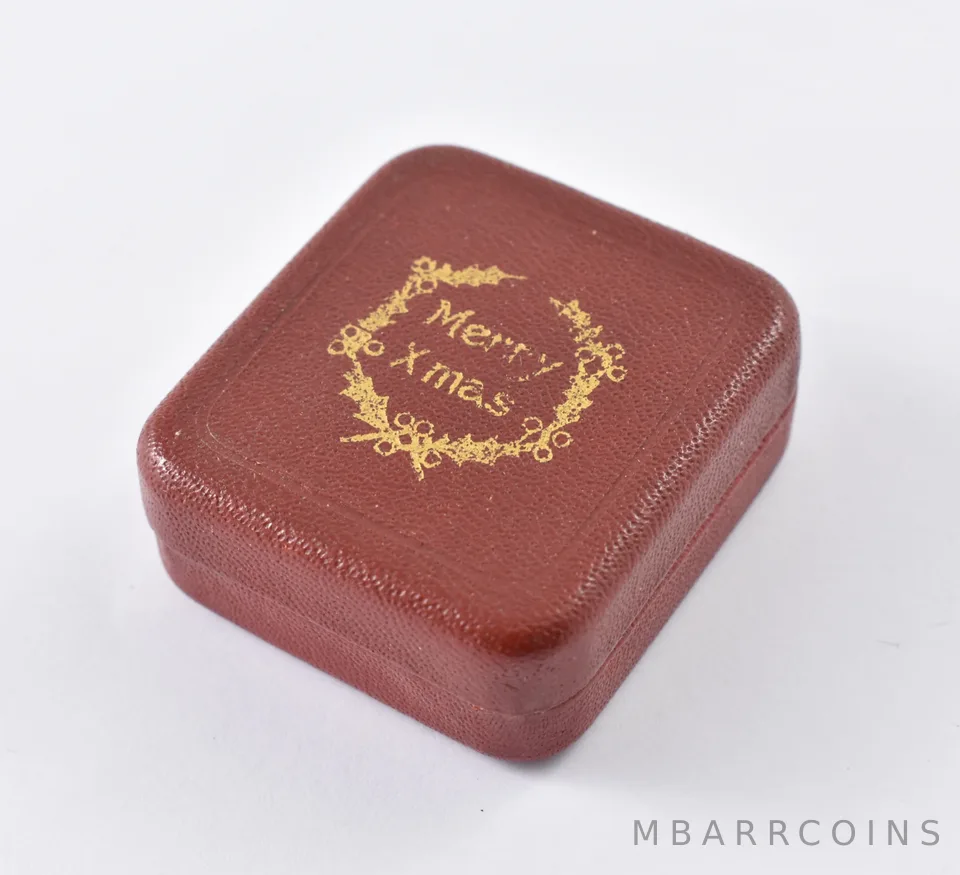 Merry Xmas Christmas Small Red Jewelry Box 1920's Gold Coin Gift *5883