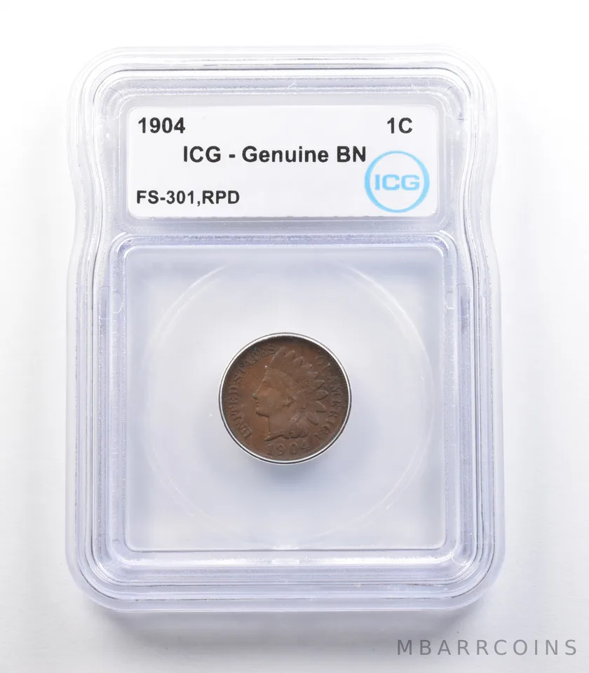 1904 Indian Head Cent Mint Error FS-301 RPD Genuine BN ICG *2298