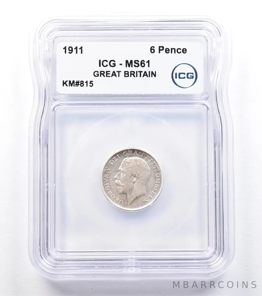 1911 Great Britain 6 Pence KM#815 MS61 ICG *1806