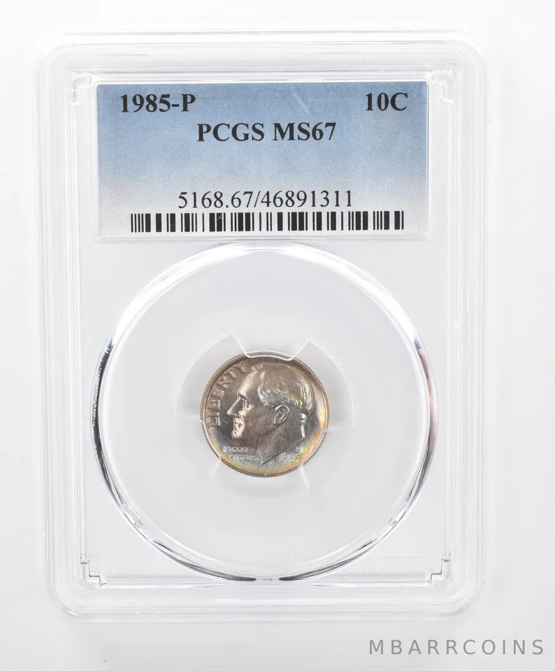 1985-P Roosevelt Dime MS67 PCGS Beautiful Tone *2780