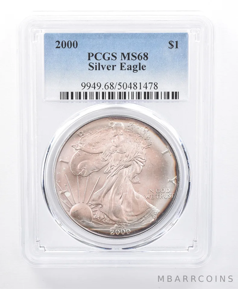 2000 American Silver Eagle MS68 PCGS Pink Tone *8636