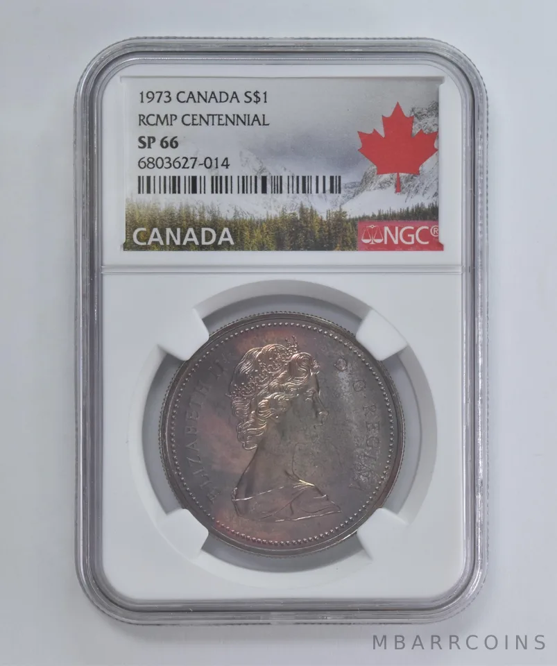 SP66 1973 Canada Silver Dollar RCMP Centennial NGC Beautifully Toned *2981
