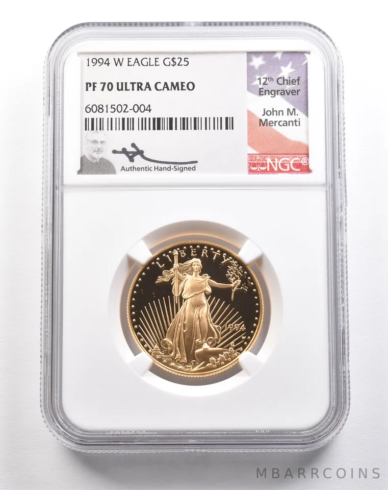 1994-W $25 American Gold Eagle Mercanti 1/2 Oz Gold PF70 UCAM NGC a5429
