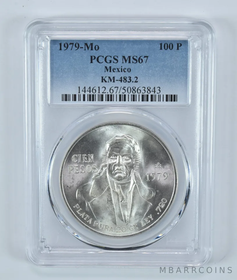 1979 Mo Mexico 100 Pesos MS67 PCGS Blue Label