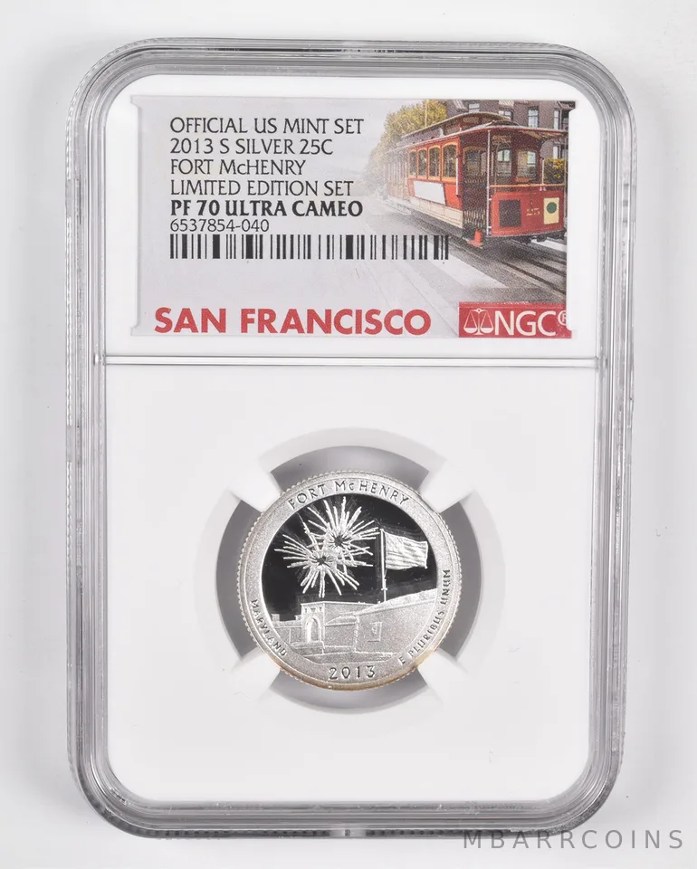 2013-S Silver PF70 UCam Fort McHenry Quarter NGC Limited Edition SF Lbl
