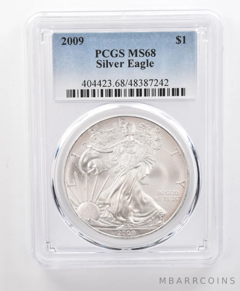 MS68 2009 American Silver Eagle PCGS Dusty Pink Toning Rev *0124