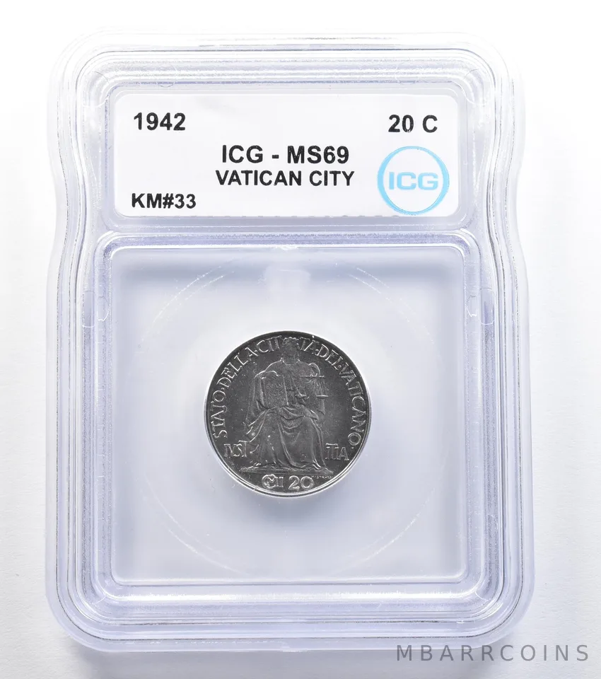1942 Vatican City 20 Centesimi KM#33 MS69 ICG *8017