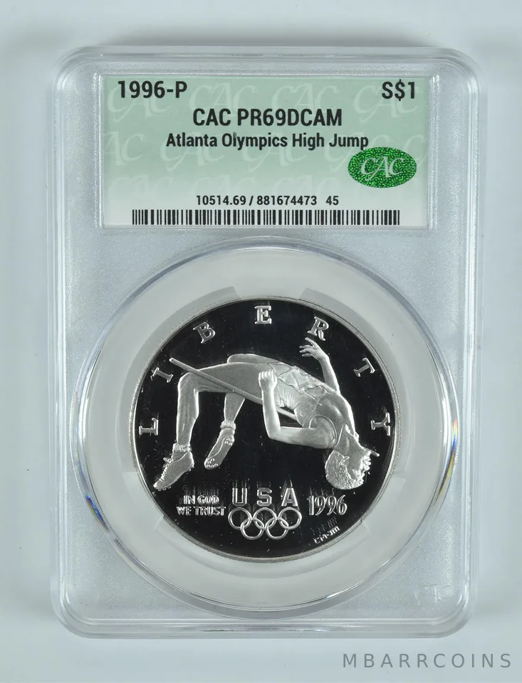 1996-P Olympic High Jump Commemorative Silver Dollar PR69 DCAM CAC CACg