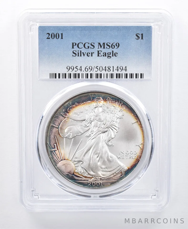 2001 American Silver Eagle MS69 PCGS Peripheral Tone *8585