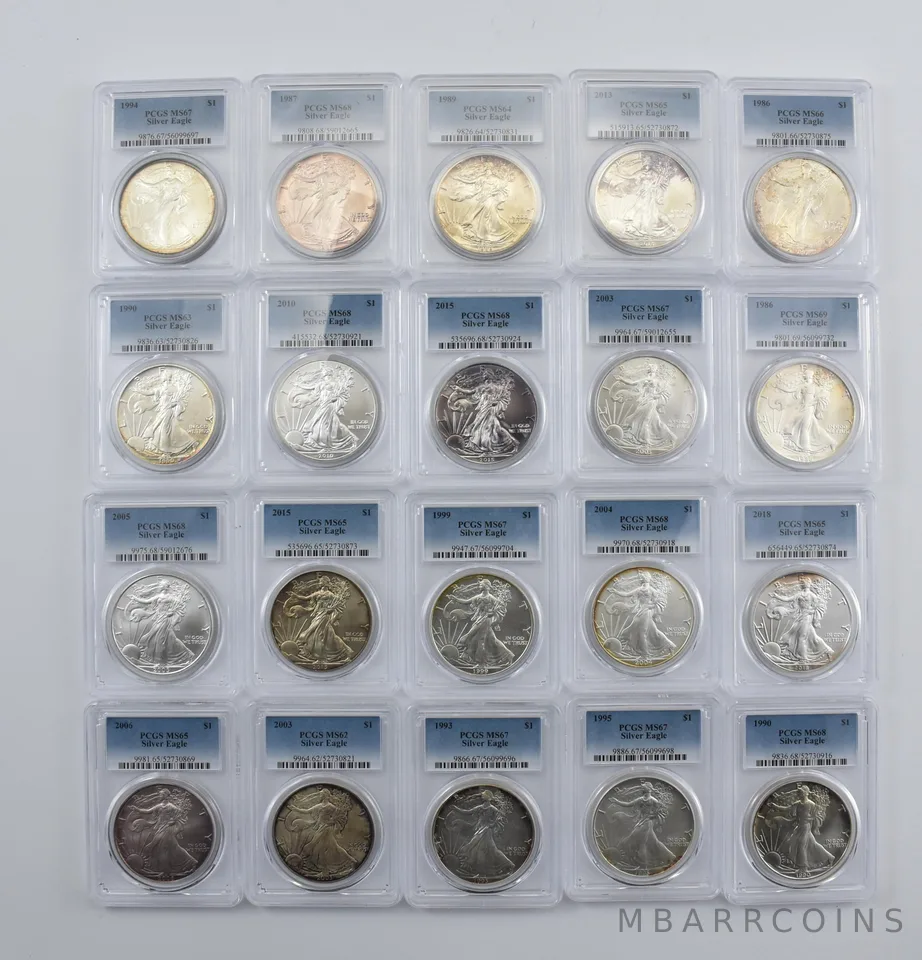 Lot (20) Nice Tone American Silver Eagle PCGS Holder *1992