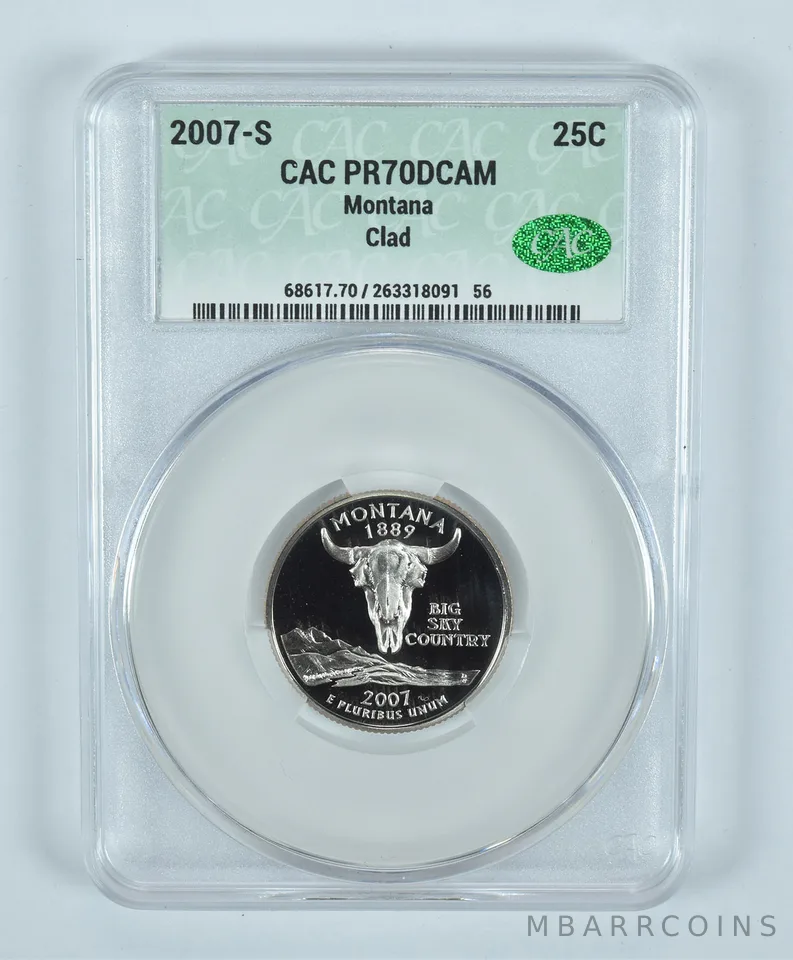 2007-S Washington State Quarter Montana CLAD PR70 DCAM CAC CACg