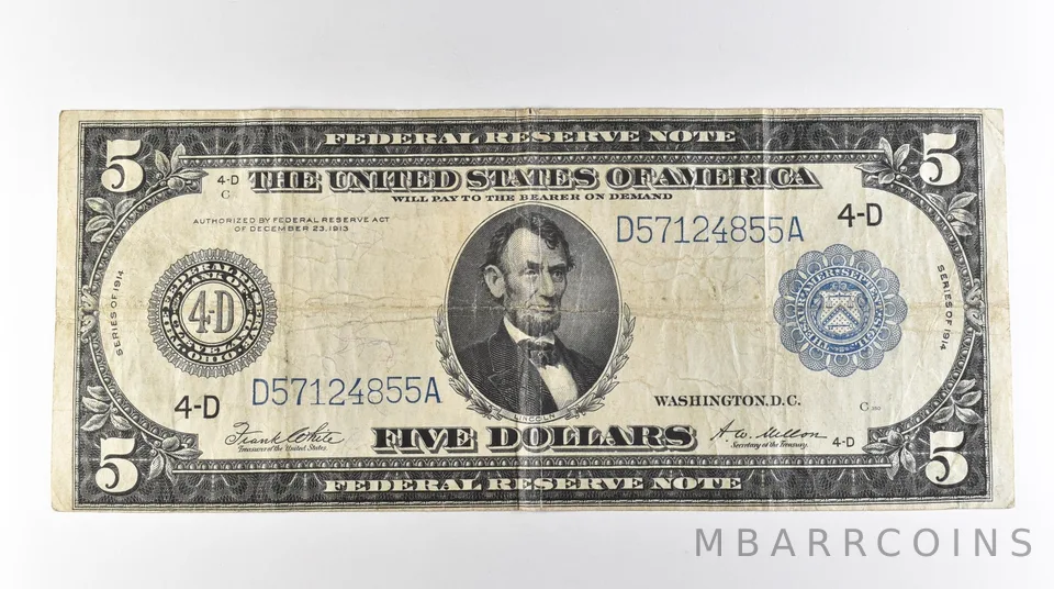 1914 $5 Cleveland OH FRN Large Note Blue Seal *3127