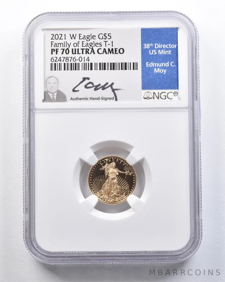 2021-W $5 American Gold Eagle Type 1 Moy 1/10 Oz Gold PF70 UCAM NGC *2099