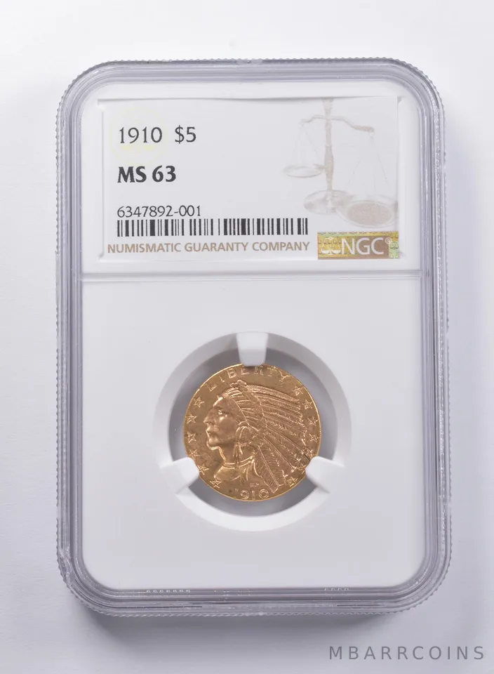 MS63 1910 $5 Indian Head Gold Half Eagle NGC PPQ a6737