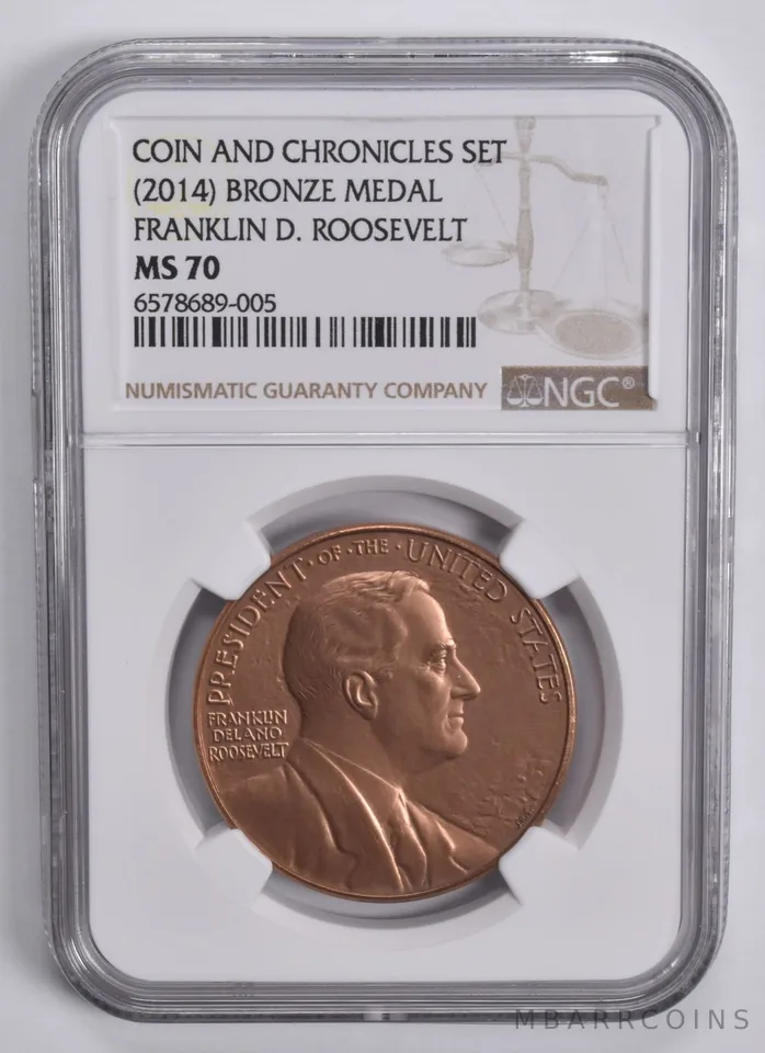 (2014) Bronze Medal Franklin D Roosevelt Coin & Chronicles MS70 NGC Brown