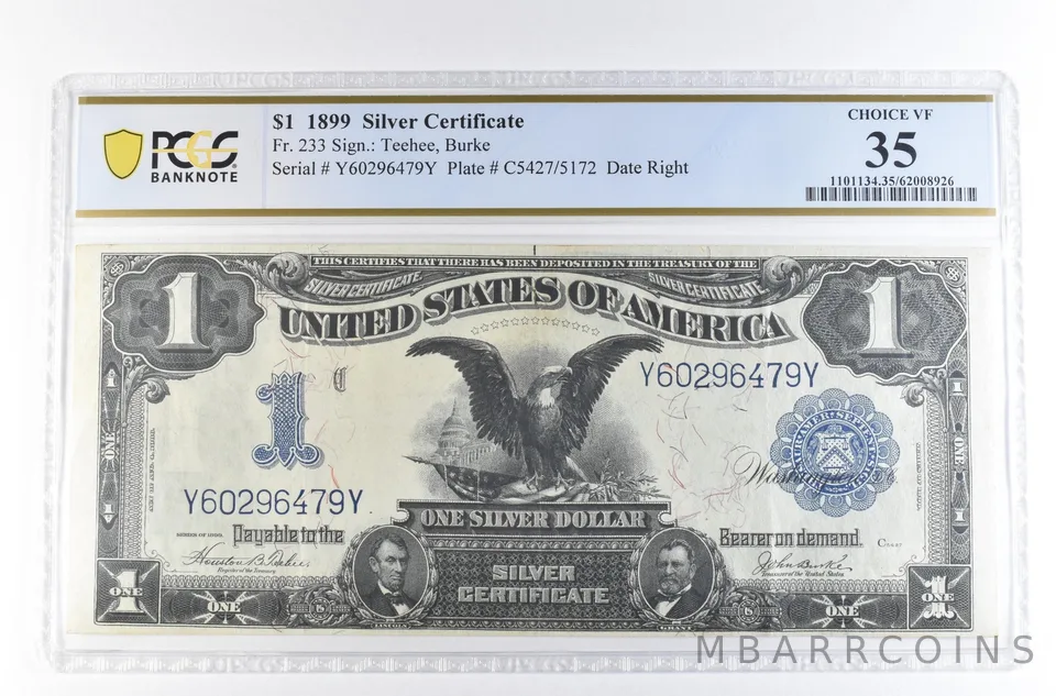 1899 $1 Black Eagle Silver Certificate Large Note Fr#233 Choice VF 35 PCGS *2361