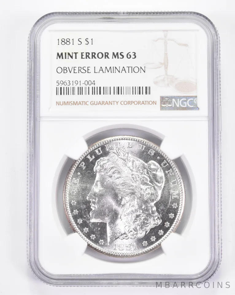 Mint Error MS63 1881-S Morgan Silver Dollar - OBV Lamination - Graded NGC *8843