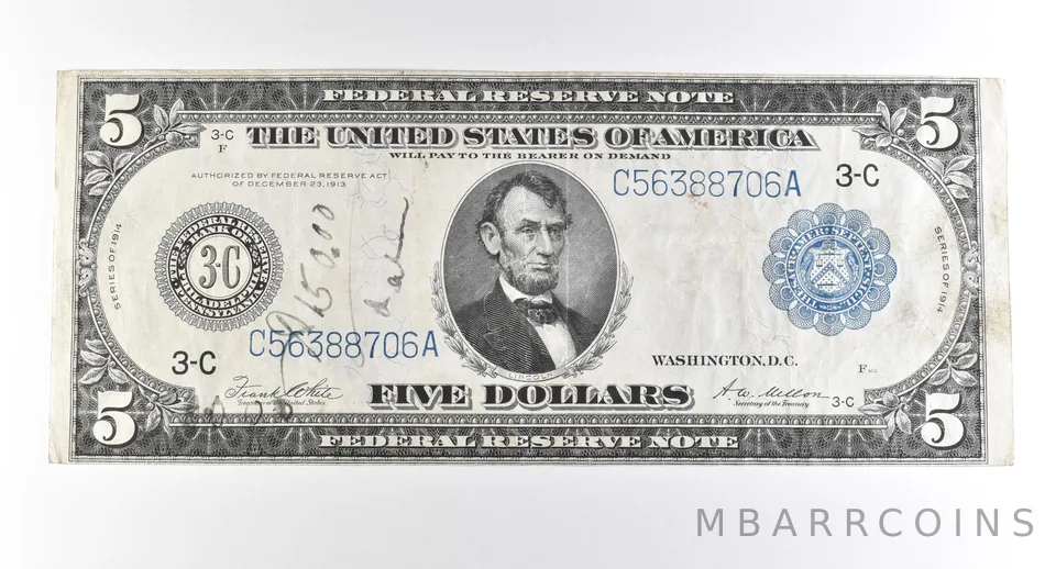 1914 $5 Philadelphia PA FRN Large Note Blue Seal *2753