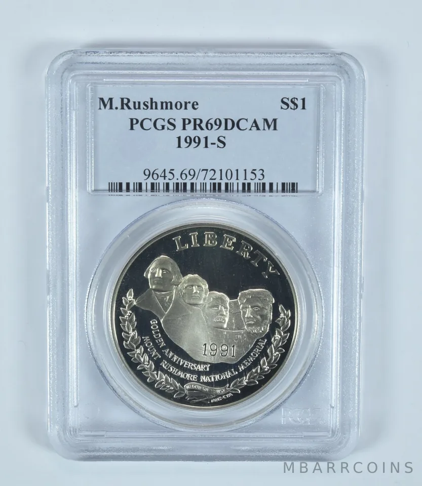 1991-S Mount Rushmore Commemorative Dollar PR69 DCAM PCGS Blue Label