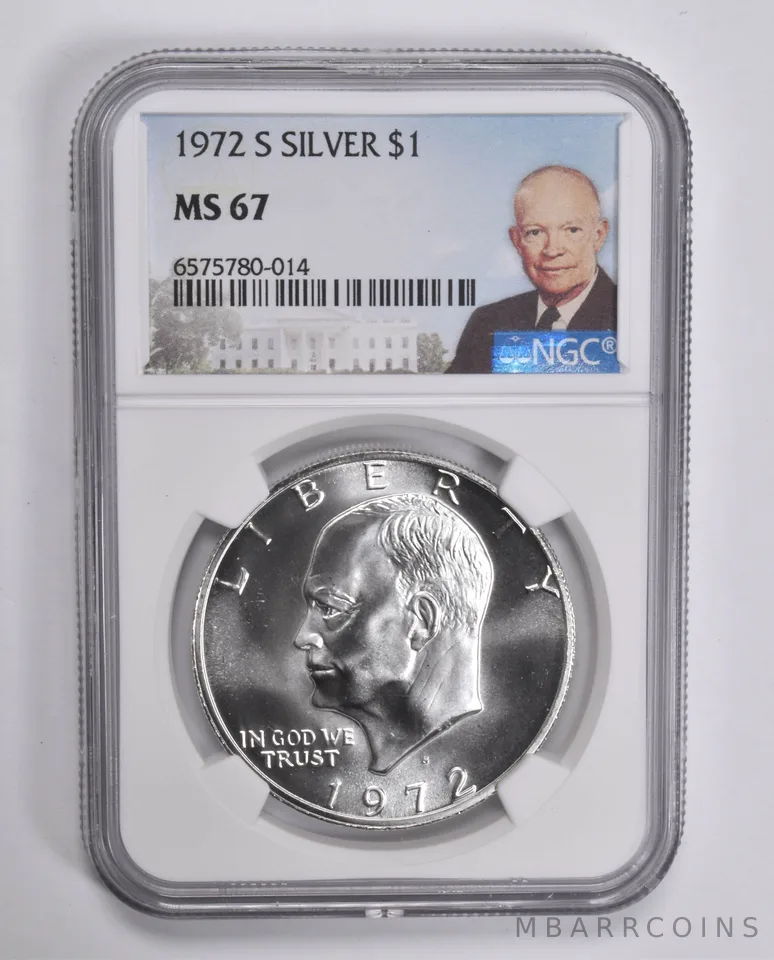 1972-S Eisenhower $1 Silver MS67 NGC Special Lbl