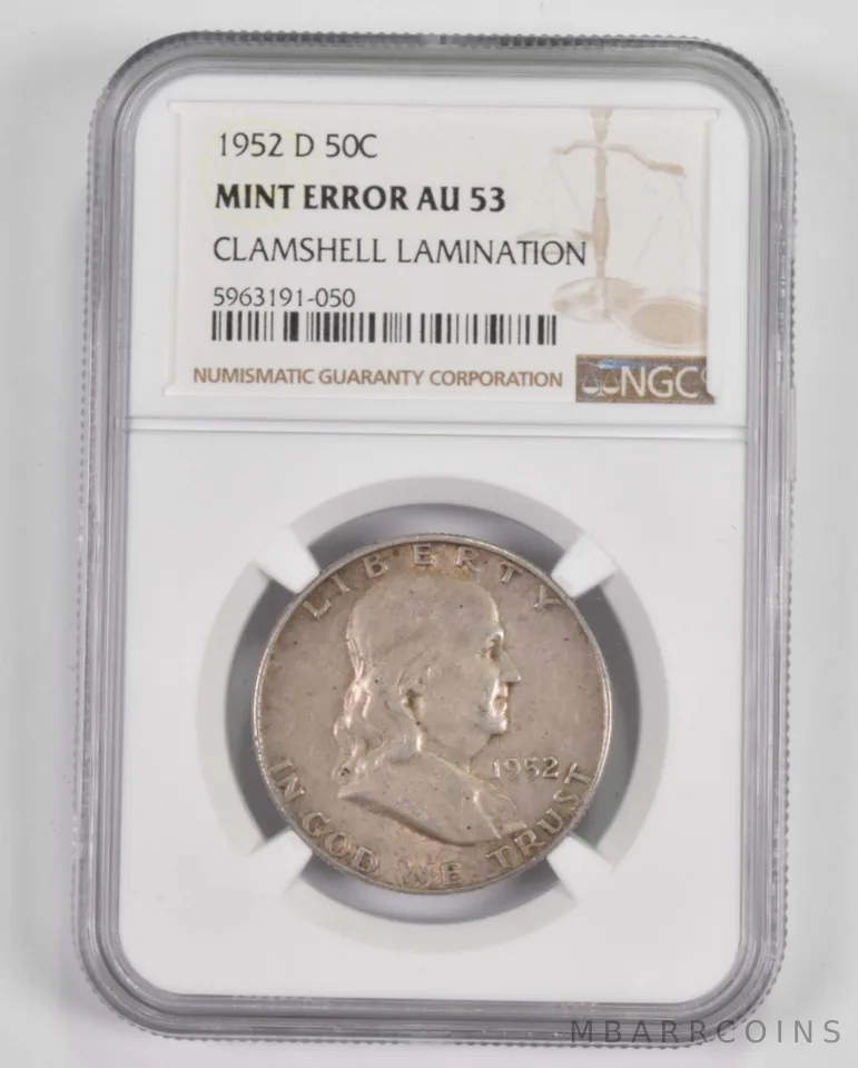 Mint Error AU53 1952-D Franklin Half Dollar - Clamshell Lamination - NGC *9834