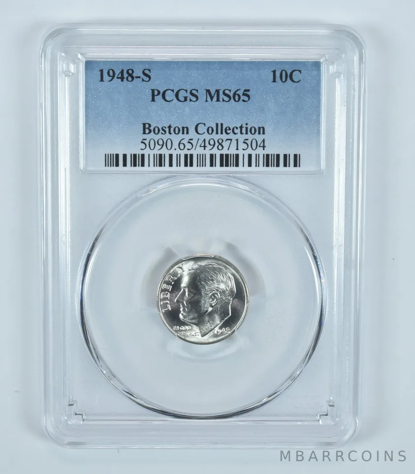 1948-S Roosevelt Dime Boston Collection MS65 PCGS Blue Label