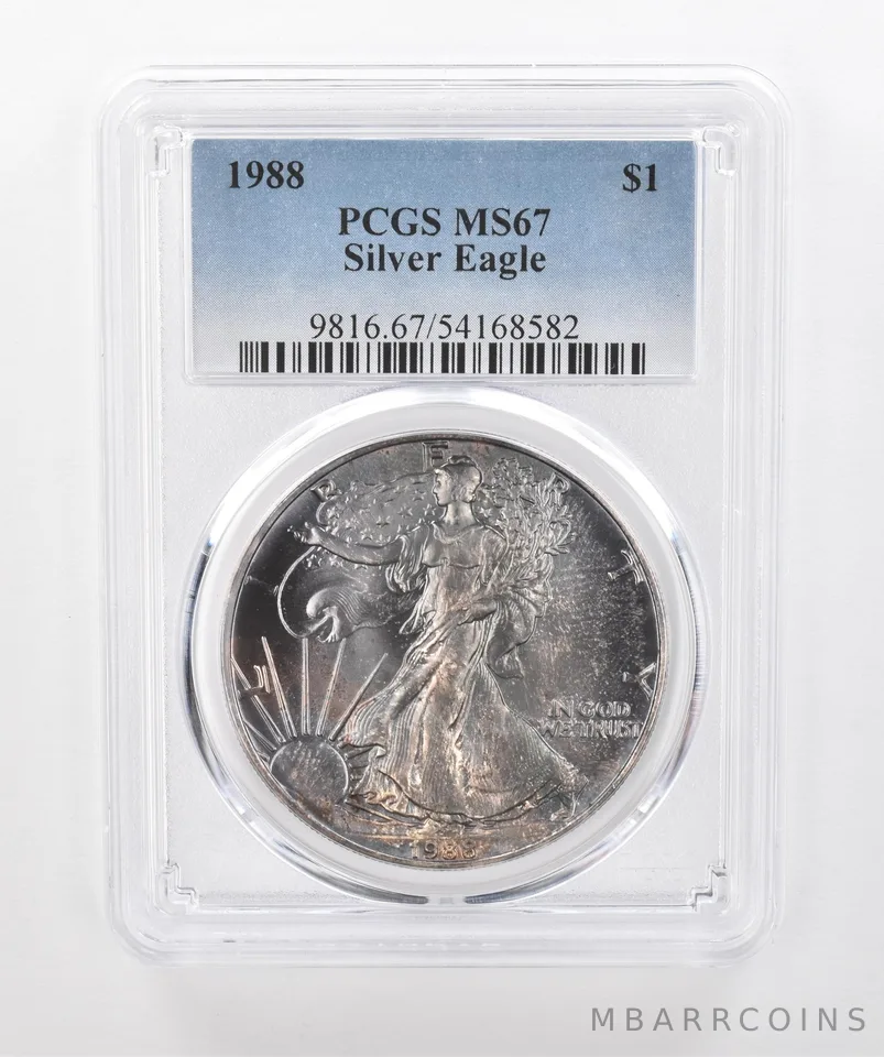 1988 American Silver Eagle MS67 PCGS Beautiful Tone *1507