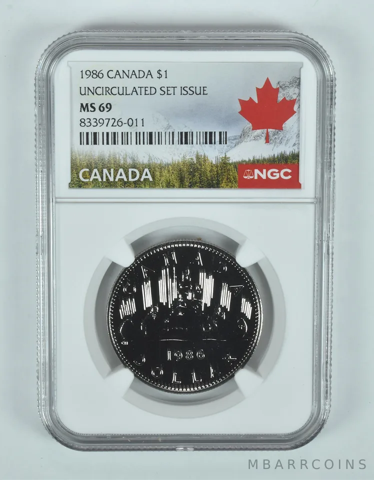 1986 Canada 1 Dollar Voyageur Unc Set Issue MS69 NGC Canada Label