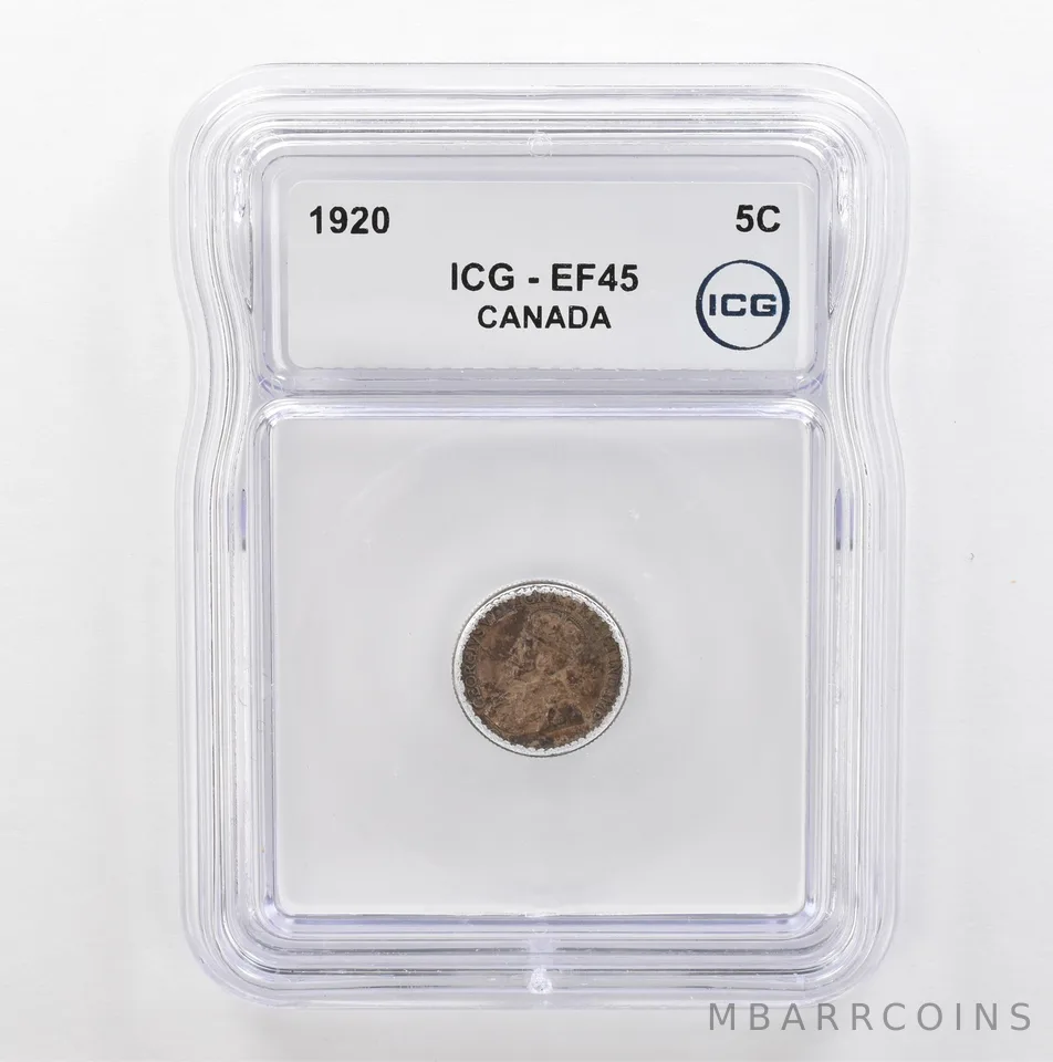 1920 Canada 5 Cents EF45 ICG Beautiful Tone *5347