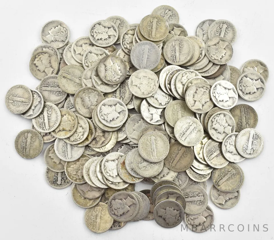 1928-D Mercury 90% Silver Dime Roll Lot of 50 PCS $5 Face